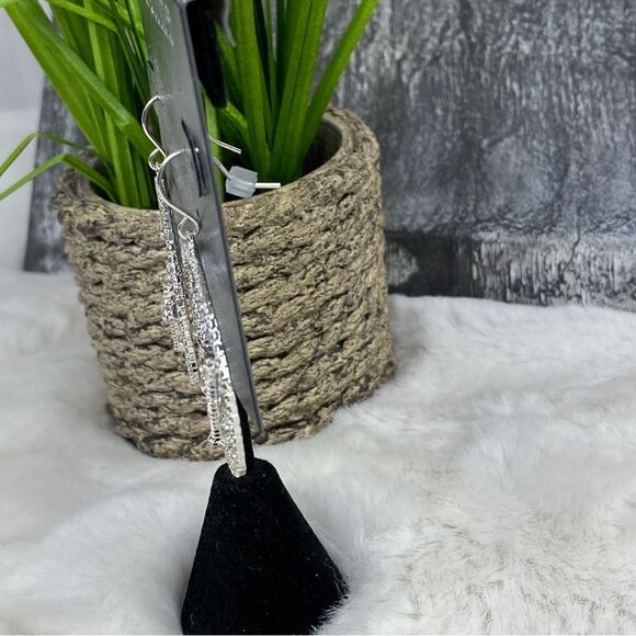 Cezanne Rhinestone Abstract Drop Dangle Fashion Earrings Silver Tone - Picture 3 of 6